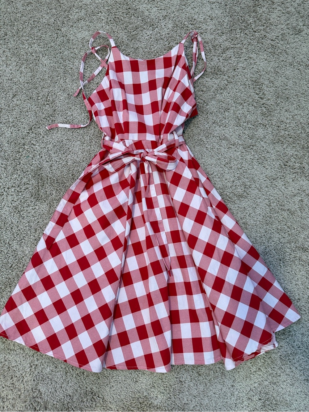 Orchid Bloom Red Gingham Tie Strap Midi Dress US 12